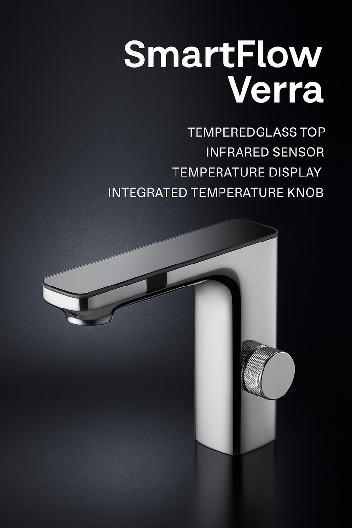 Smart Flow: Verra – Chrome Glass-Top Intelligent Faucet with Infrared Sensor & Temperature Display