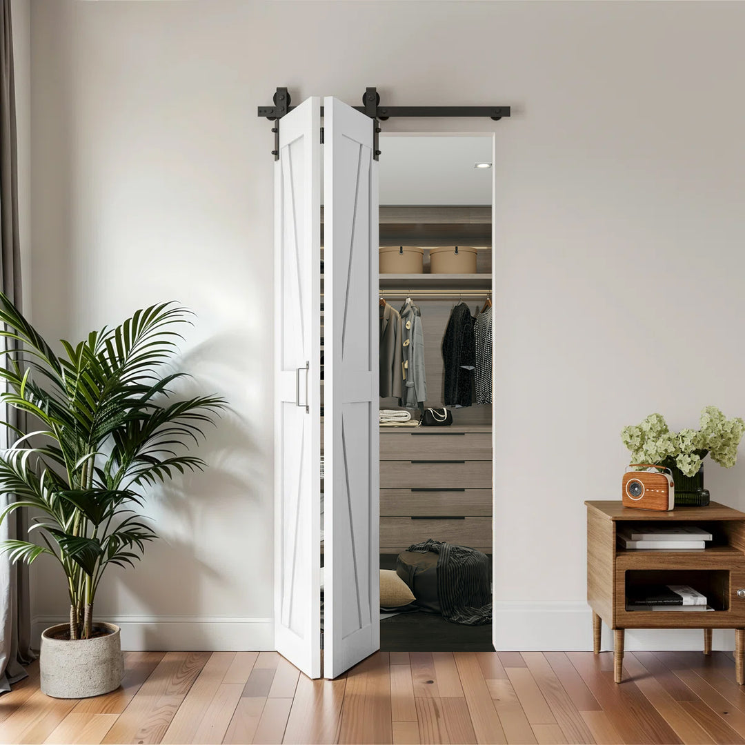 WPC Barn Door-VTS-P-27502-3684(36*84*1-9/16inch, Double Bifold Door, K Frame, WPC Board + PVC Skin + Foam Core))
