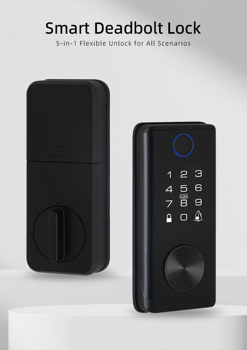 Smart Deadbolt Lock, 5-in-1 Keyless Entry Door Lock with Fingerprint & Keypad, Tuya WiFi Optional, Electronic Deadbolt for Front Door, Home, Apartment, Airbnb, Easy Install, Black