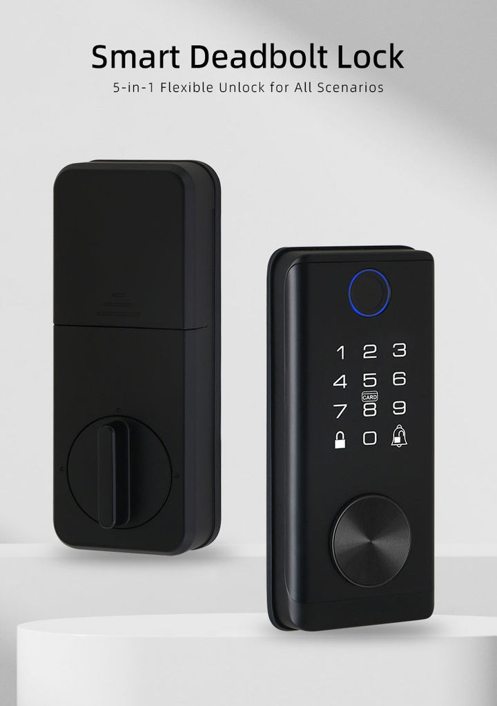 Smart Deadbolt Lock, 5-in-1 Keyless Entry Door Lock with Fingerprint & Keypad, Tuya WiFi Optional, Electronic Deadbolt for Front Door, Home, Apartment, Airbnb, Easy Install, Black
