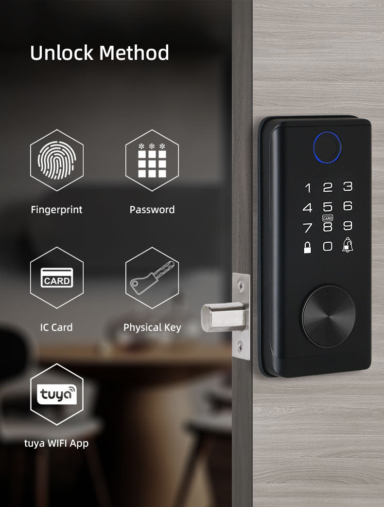 Smart Deadbolt Lock, 5-in-1 Keyless Entry Door Lock with Fingerprint & Keypad, Tuya WiFi Optional, Electronic Deadbolt for Front Door, Home, Apartment, Airbnb, Easy Install, Black