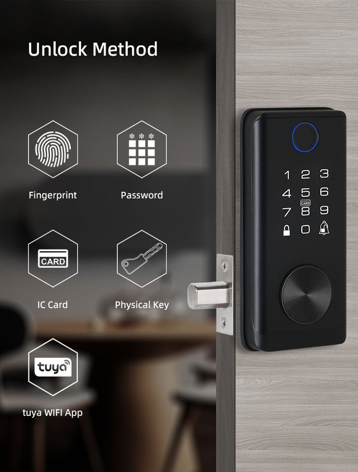 Smart Deadbolt Lock, 5-in-1 Keyless Entry Door Lock with Fingerprint & Keypad, Tuya WiFi Optional, Electronic Deadbolt for Front Door, Home, Apartment, Airbnb, Easy Install, Black