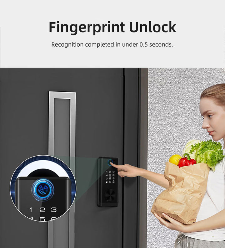 Smart Deadbolt Lock, 5-in-1 Keyless Entry Door Lock with Fingerprint & Keypad, Tuya WiFi Optional, Electronic Deadbolt for Front Door, Home, Apartment, Airbnb, Easy Install, Black