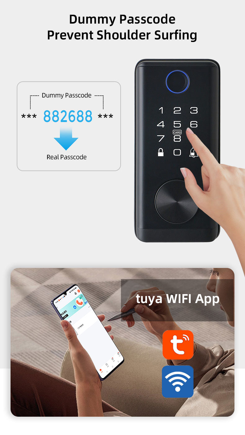 Smart Deadbolt Lock, 5-in-1 Keyless Entry Door Lock with Fingerprint & Keypad, Tuya WiFi Optional, Electronic Deadbolt for Front Door, Home, Apartment, Airbnb, Easy Install, Black