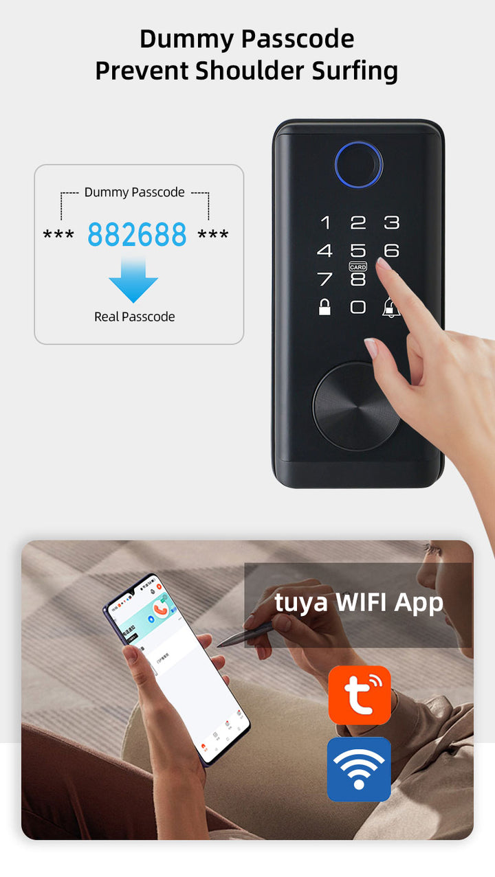Smart Deadbolt Lock, 5-in-1 Keyless Entry Door Lock with Fingerprint & Keypad, Tuya WiFi Optional, Electronic Deadbolt for Front Door, Home, Apartment, Airbnb, Easy Install, Black