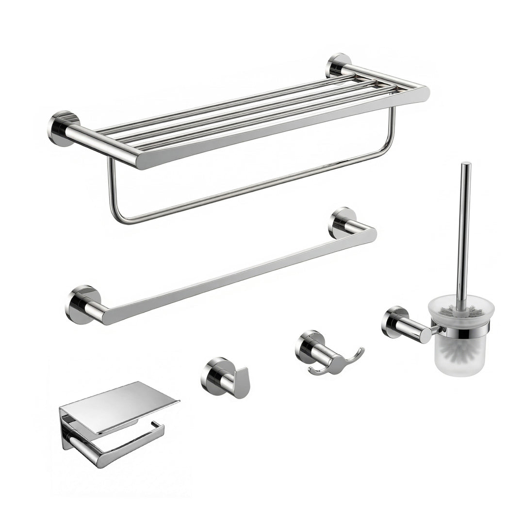 6-Piece Bathroom Hardware Set, Stainless Steel Bath Accessory Kit with Towel Rack, Towel Bar, Toilet Paper Holder, Robe Hooks, Toilet Brush Holder, Wall Mounted Bathroom Organizer