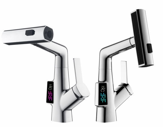 Smart Flow: Helix – Chrome & Gunmetal Digital Basin Faucet with Multifunction Spray