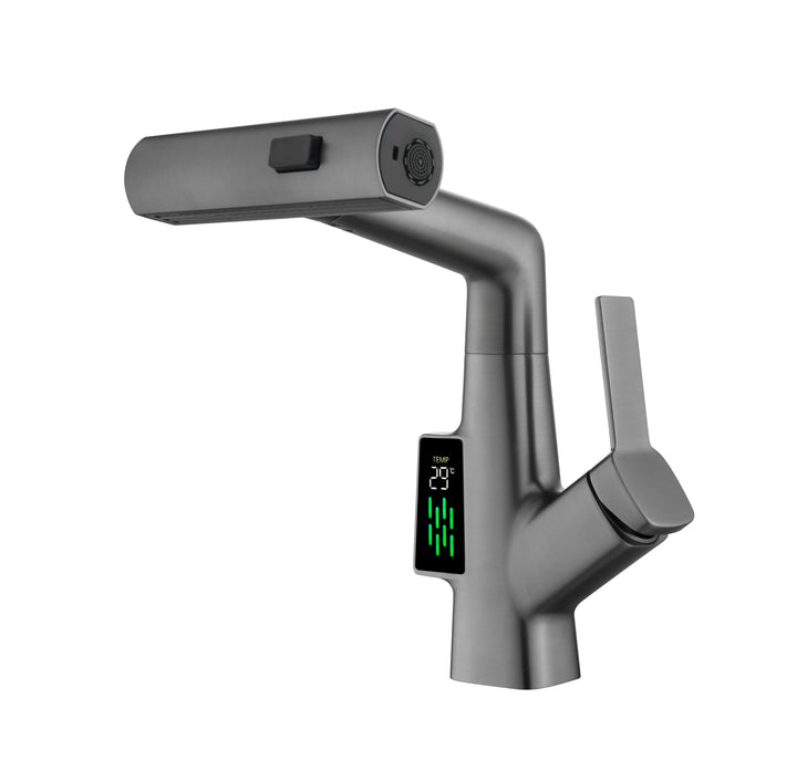 Smart Flow: Helix – Chrome & Gunmetal Digital Basin Faucet with Multifunction Spray