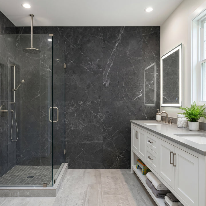 VEYRA 24" x 48" Interlocking Wall Panels, Waterproof Lightweight Ceramic Tiles for Bathroom & Shower, Grout-Free Click-Lock Accent Wall Panel, DIY Friendly (8mm Thick) SBM02