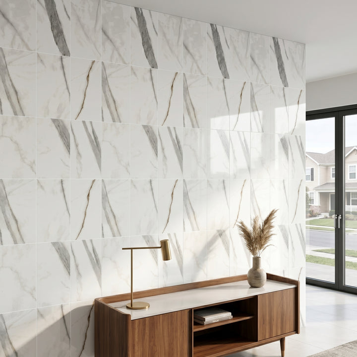 VEYRA 24" x 48" Interlocking Wall Panels, Waterproof Lightweight Ceramic Tiles for Bathroom & Shower, Grout-Free Click-Lock Accent Wall Panel, DIY Friendly (8mm Thick) SWG01