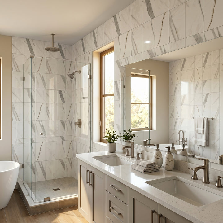 VEYRA 24" x 48" Interlocking Wall Panels, Waterproof Lightweight Ceramic Tiles for Bathroom & Shower, Grout-Free Click-Lock Accent Wall Panel, DIY Friendly (8mm Thick) SWG01