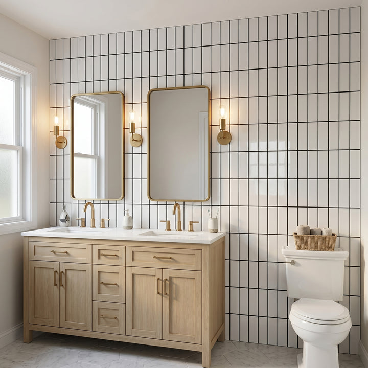 VEYRA 24" x 48" Interlocking Wall Panels, Waterproof Lightweight Ceramic Tiles for Bathroom & Shower, Grout-Free Click-Lock Accent Wall Panel, DIY Friendly (8mm Thick) WBG02