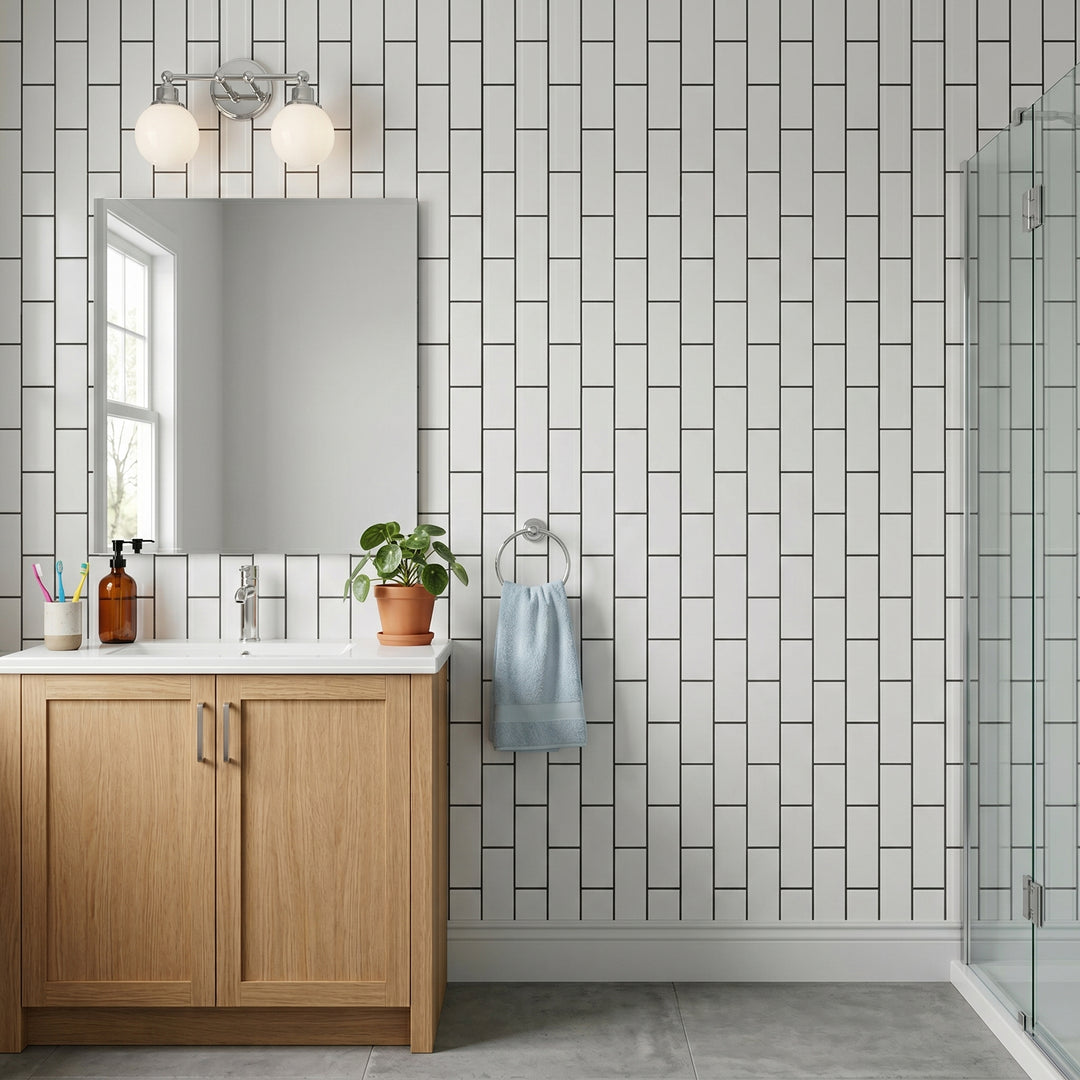 VEYRA 24" x 48" Interlocking Wall Panels, Waterproof Lightweight Ceramic Tiles for Bathroom & Shower, Grout-Free Click-Lock Accent Wall Panel, DIY Friendly (8mm Thick) WBG03