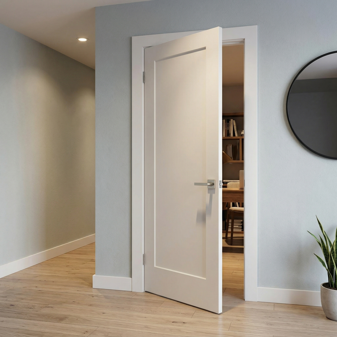 MDF Slab Door Leaf-VTS-M-17701-3280 (32*80*1-3/8inch, Shaker Molded, one panel, MDF + Hollow Core, Primed))
