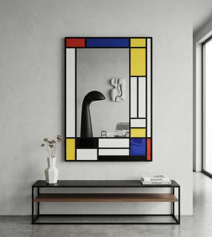 35x24 Inch Framed Wall Mirror, Minimalist Aluminum Frame, Decorative Screen Print, Black Frame, Wall Mount for Bathroom/Entryway