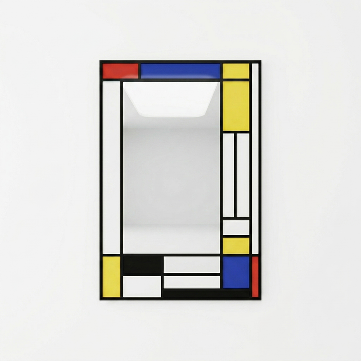 35x24 Inch Framed Wall Mirror, Minimalist Aluminum Frame, Decorative Screen Print, Black Frame, Wall Mount for Bathroom/Entryway