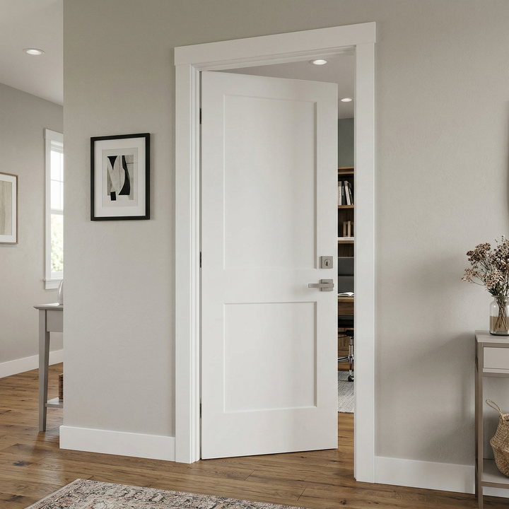 MDF Slab Door Leaf-VTS-M-27702-3280 (32*80*1-3/8inch, Shaker Molded, 2 Panels, MDF + Hollow Core, Primed))
