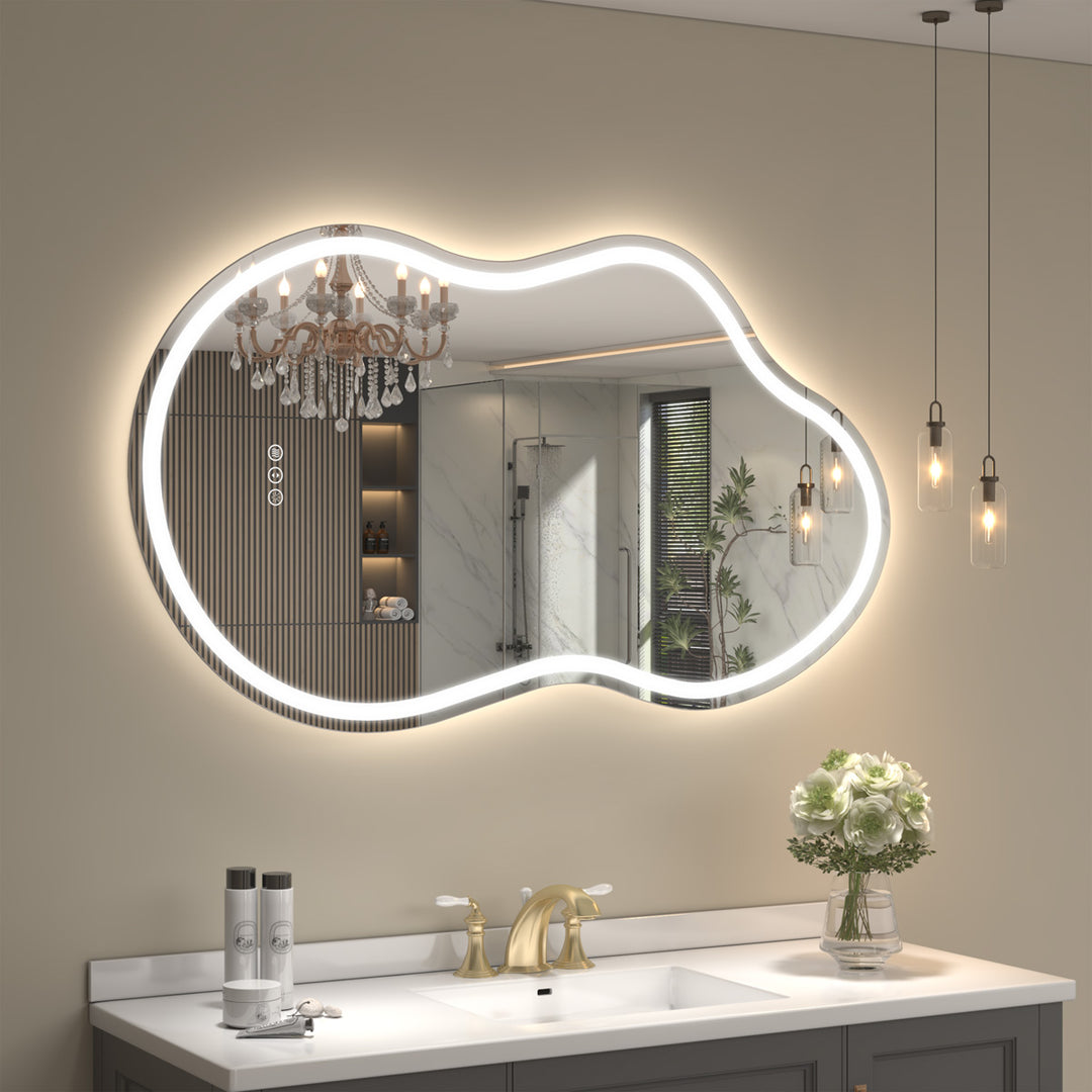 LumiWave – Frameless Asymmetrical Smart LED Mirror with Memory Function