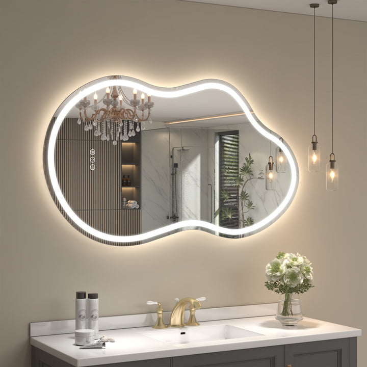 LumiWave – Frameless Asymmetrical Smart LED Mirror with Memory Function