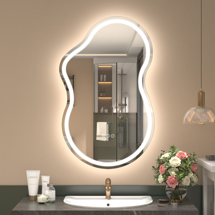 LumiWave – Frameless Asymmetrical Smart LED Mirror with Memory Function