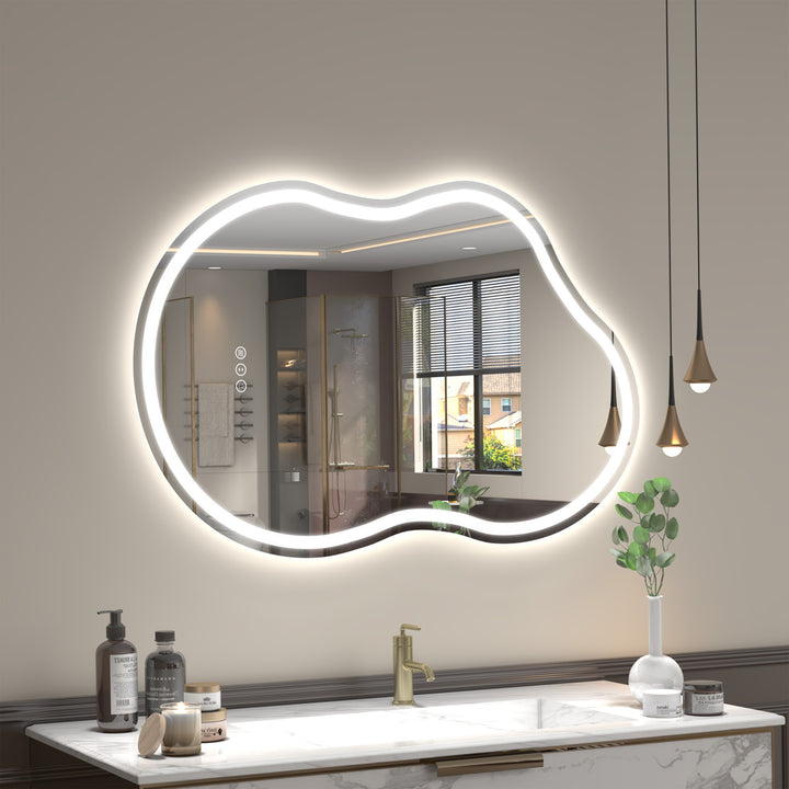 LumiWave – Frameless Asymmetrical Smart LED Mirror with Memory Function