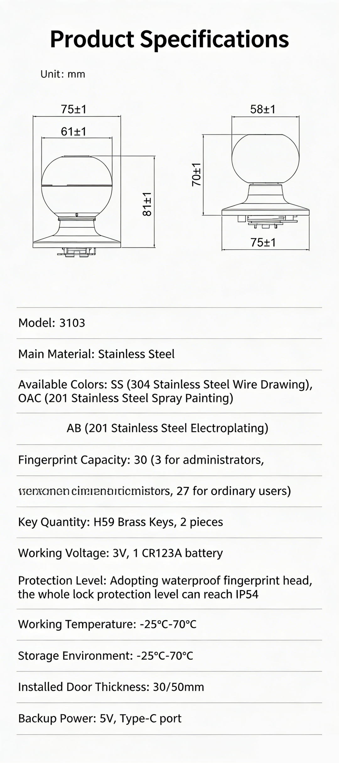 Biometric Smart Door Knob with Fingerprint & App Control
