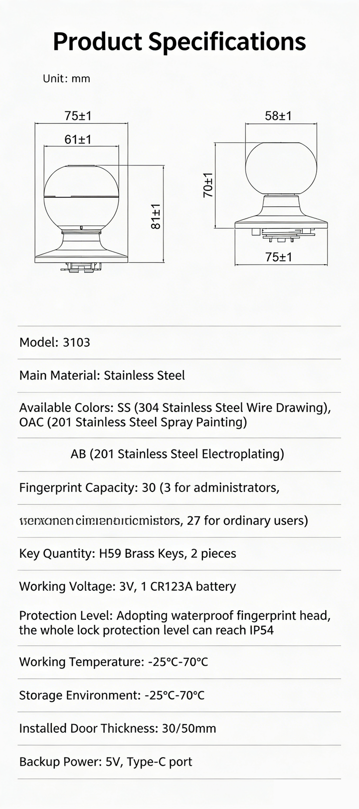 Biometric Smart Door Knob with Fingerprint & App Control