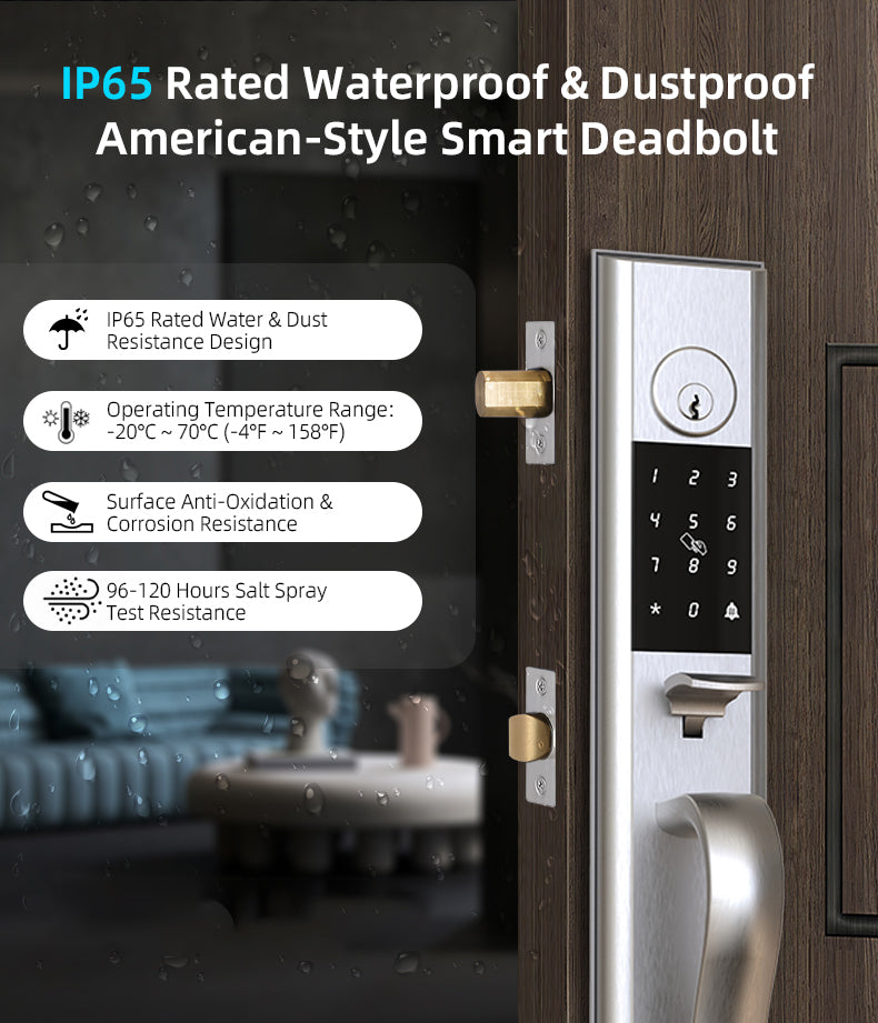Smart Lock Front Door, IP65 Waterproof WiFi Deadbolt Lock with Fingerprint/APP/Code/Key, Multi-User Access for Home & Garage