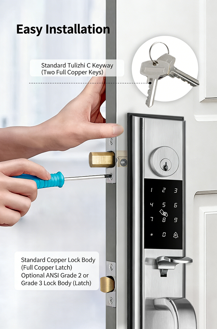 Smart Lock Front Door, IP65 Waterproof WiFi Deadbolt Lock with Fingerprint/APP/Code/Key, Multi-User Access for Home & Garage