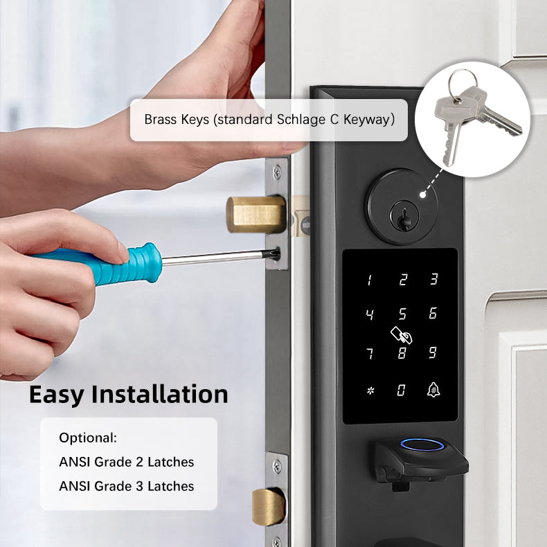 Smart Door Lock - Keyless Entry with Fingerprint, App Control, and US Standard Installation