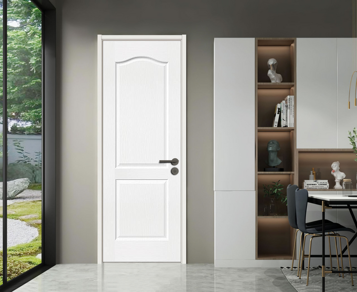 MDF Slab Door Leaf - VTS-M-27703-3280 ( 32*80*1-3/8inch, Texture Molded, 2 Panel Arch Top, MDF + Hollow Core, Primed)