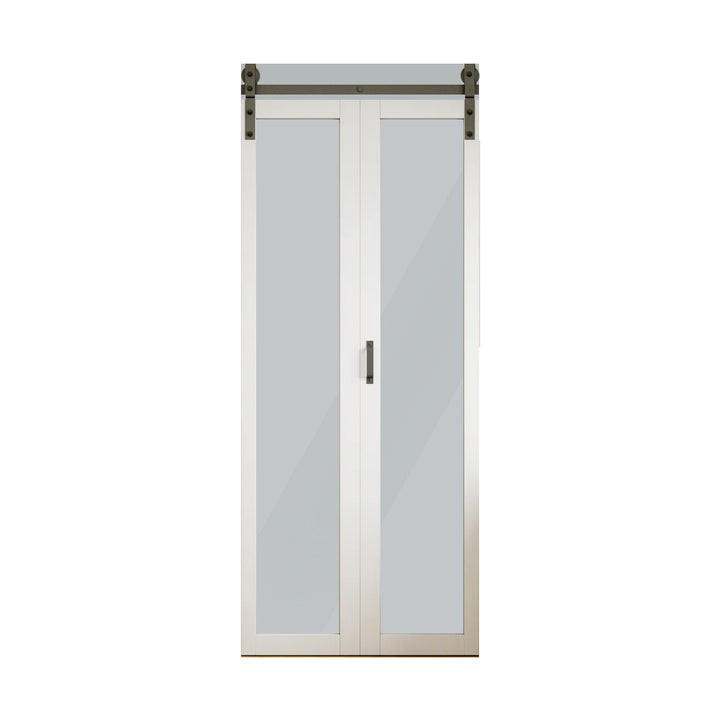 WPC Barn Door-VTS-W-27104-3684(36*84*1-9/16inch, Double Bifold Door, Full Lite, WPC Profile + TP glass)