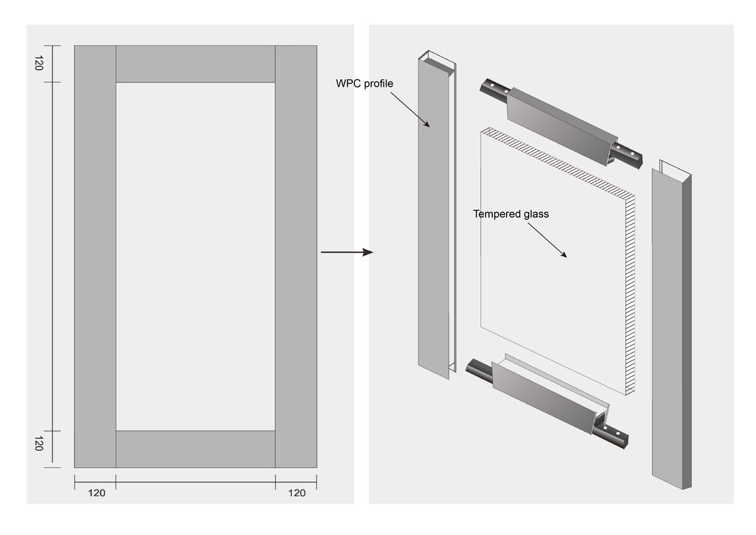 WPC Barn Door-VTS-W-17103-3684(36*84*1-9/16inch, Single door leaf, Full Lite, WPC Profile + TP glass)