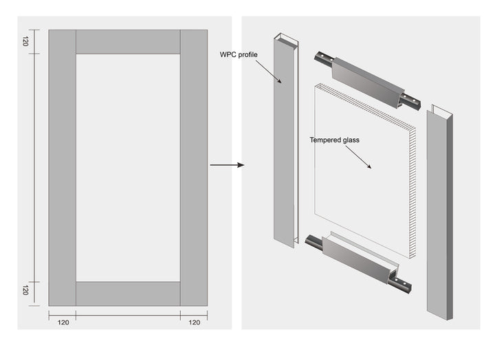 WPC Barn Door-VTS-W-17103-3684(36*84*1-9/16inch, Single door leaf, Full Lite, WPC Profile + TP glass)