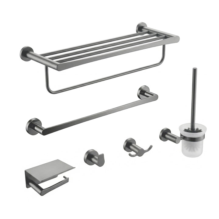 6-Piece Bathroom Hardware Set, Stainless Steel Bath Accessory Kit with Towel Rack, Towel Bar, Toilet Paper Holder, Robe Hooks, Toilet Brush Holder, Wall Mounted Bathroom Organizer