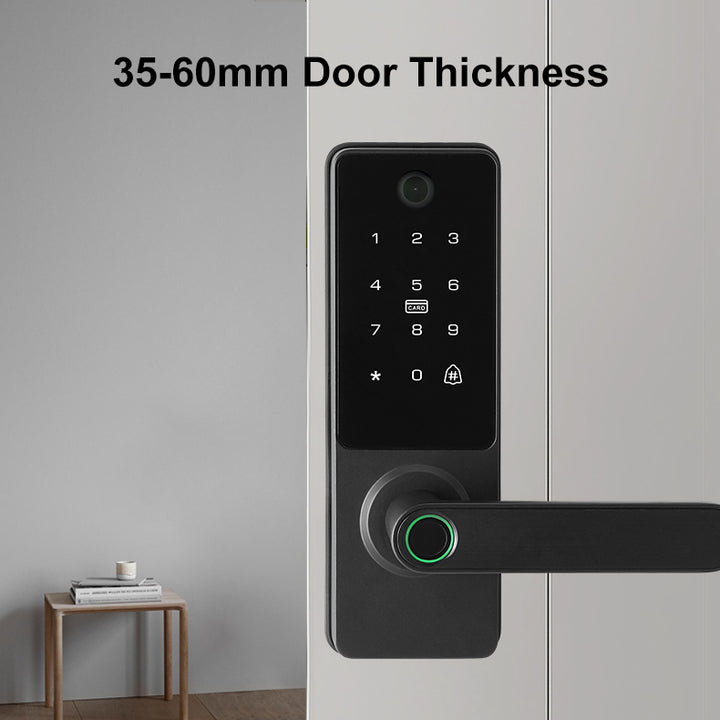 Digital door lock with keypad on a door, suitable for 35-60mm thickness.