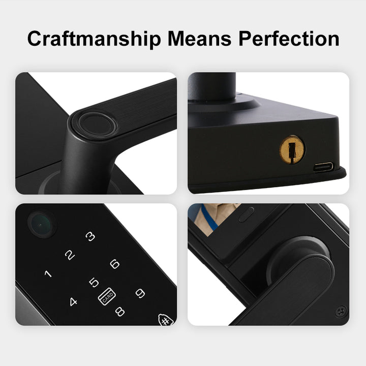 Collage of black electronic components with close-up details on a white background.